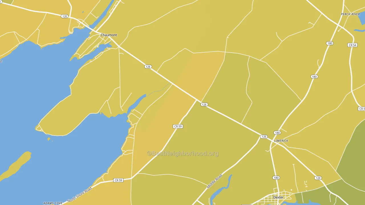 Map of the best neighborhoods in the Limerick area, with better matches in green and worse matches in red