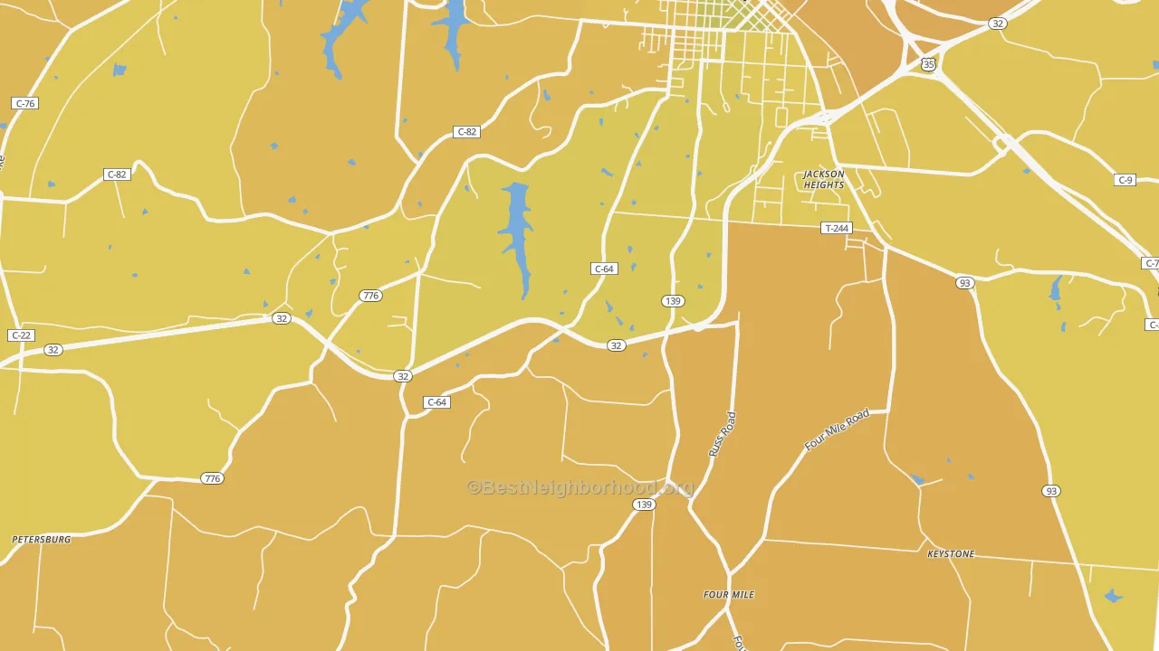Map of the best neighborhoods in the Limerick area, with better matches in green and worse matches in red