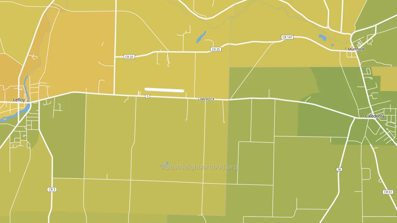 Map of the best neighborhoods in the Limerock area, with better matches in green and worse matches in red
