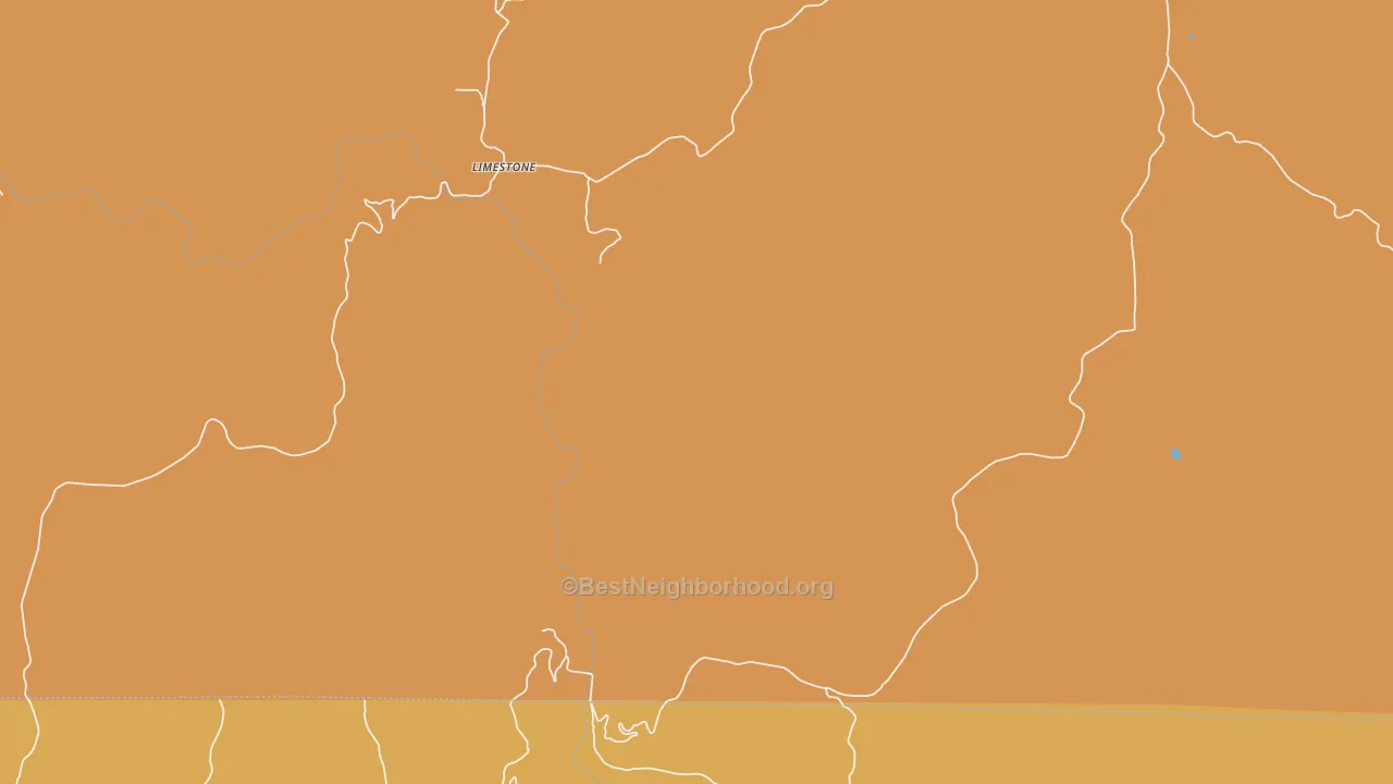 Map of the best neighborhoods in the Limestone area, with better matches in green and worse matches in red
