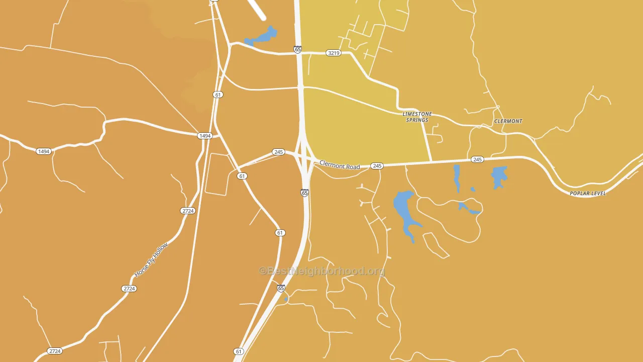 Map of the best neighborhoods in the Limestone Springs area, with better matches in green and worse matches in red