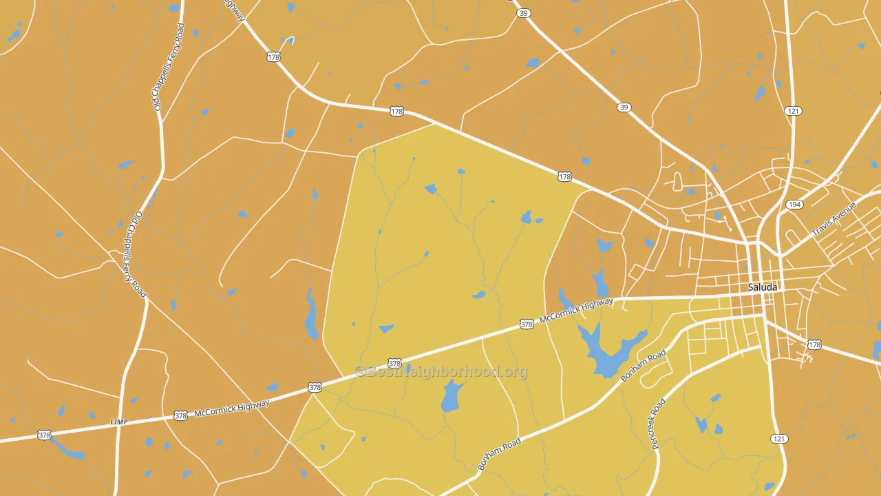 Map of the best neighborhoods in the Limp area, with better matches in green and worse matches in red