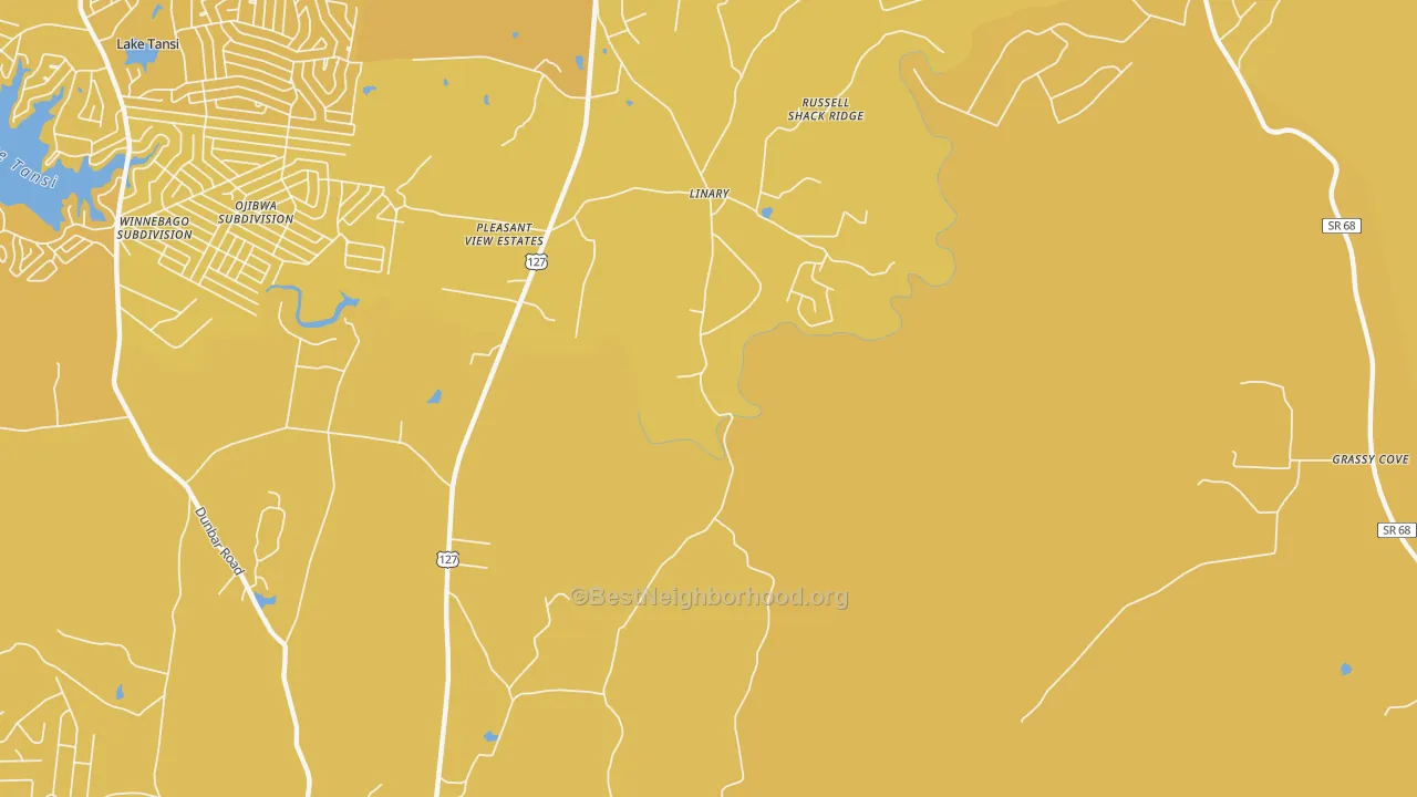 Map of the best neighborhoods in the Linary area, with better matches in green and worse matches in red