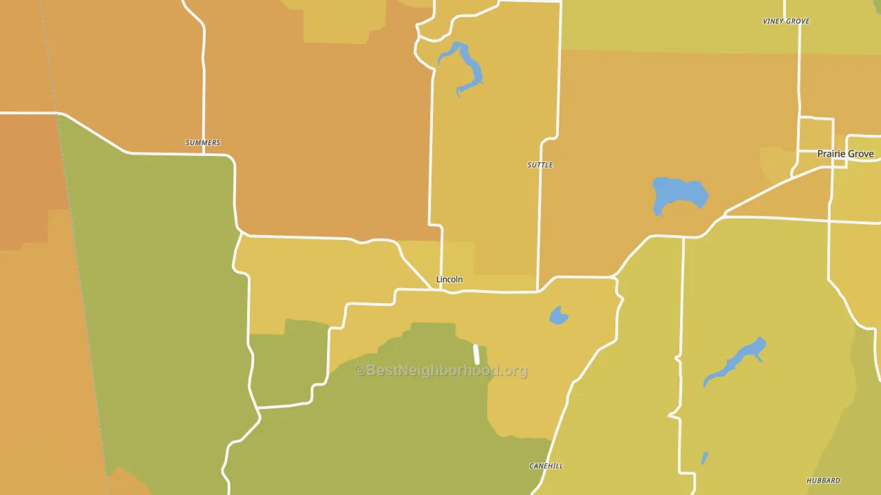 Map of the best neighborhoods in the Lincoln area, with better matches in green and worse matches in red