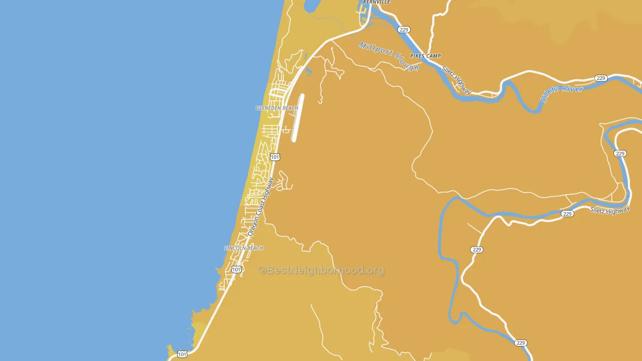Map of the best neighborhoods in the Lincoln Beach area, with better matches in green and worse matches in red