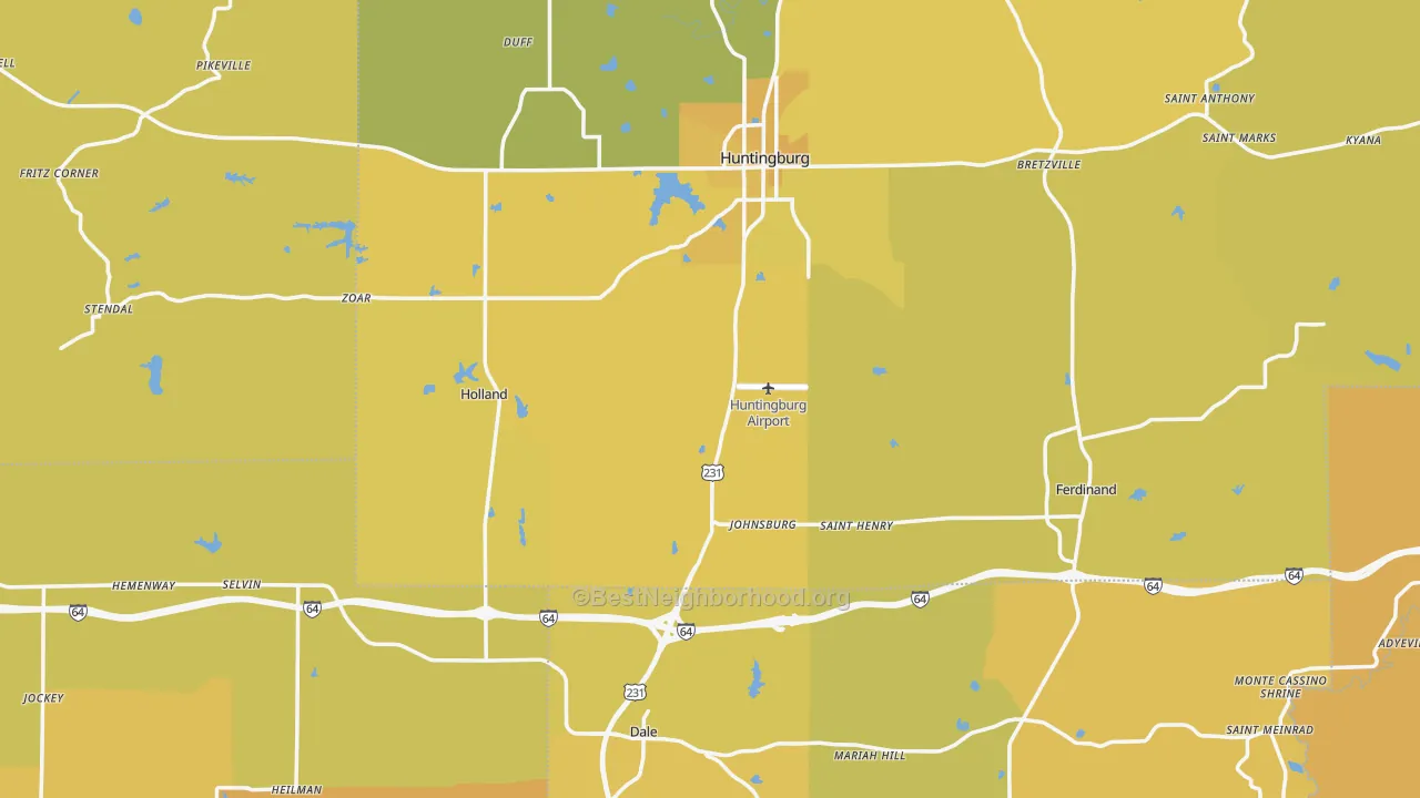 Map of the best neighborhoods in the Lincoln City area, with better matches in green and worse matches in red