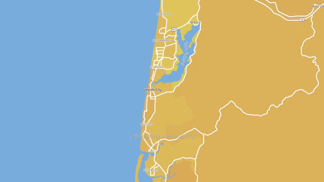 Map of the best neighborhoods in the Lincoln City area, with better matches in green and worse matches in red