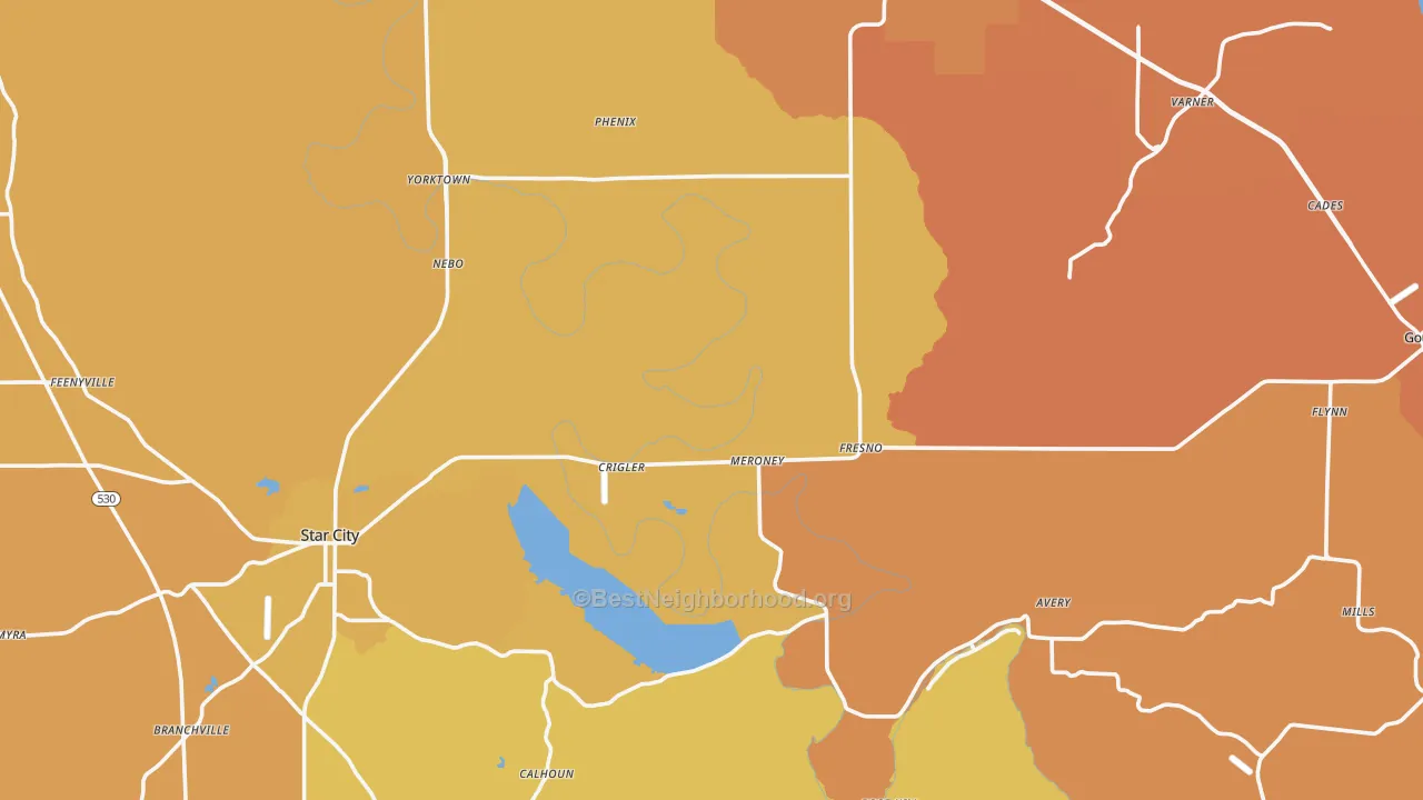 Map of the best neighborhoods in the Lincoln County area, with better matches in green and worse matches in red