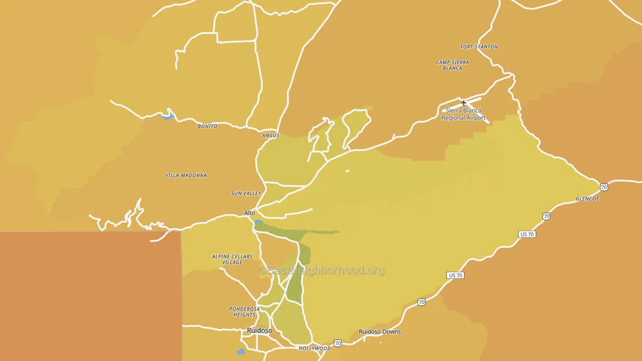 Map of the best neighborhoods in the Lincoln County area, with better matches in green and worse matches in red