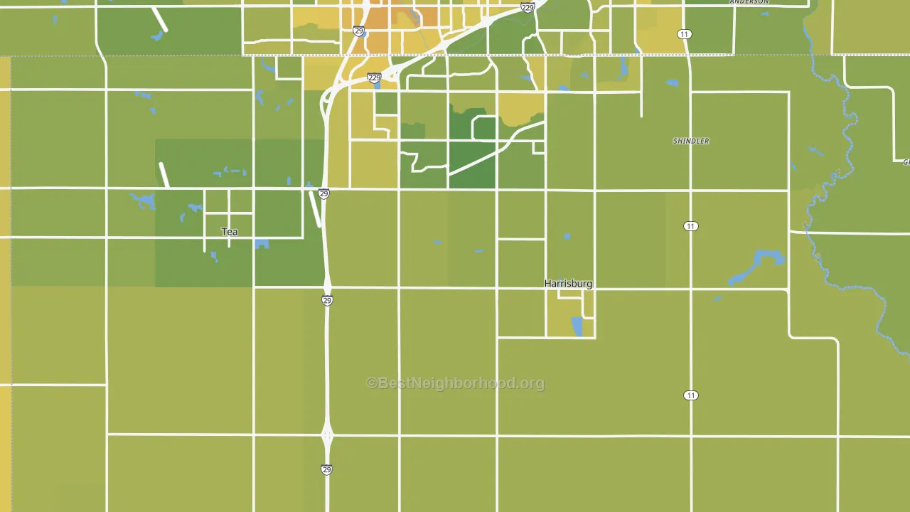 Map of the best neighborhoods in the Lincoln County area, with better matches in green and worse matches in red