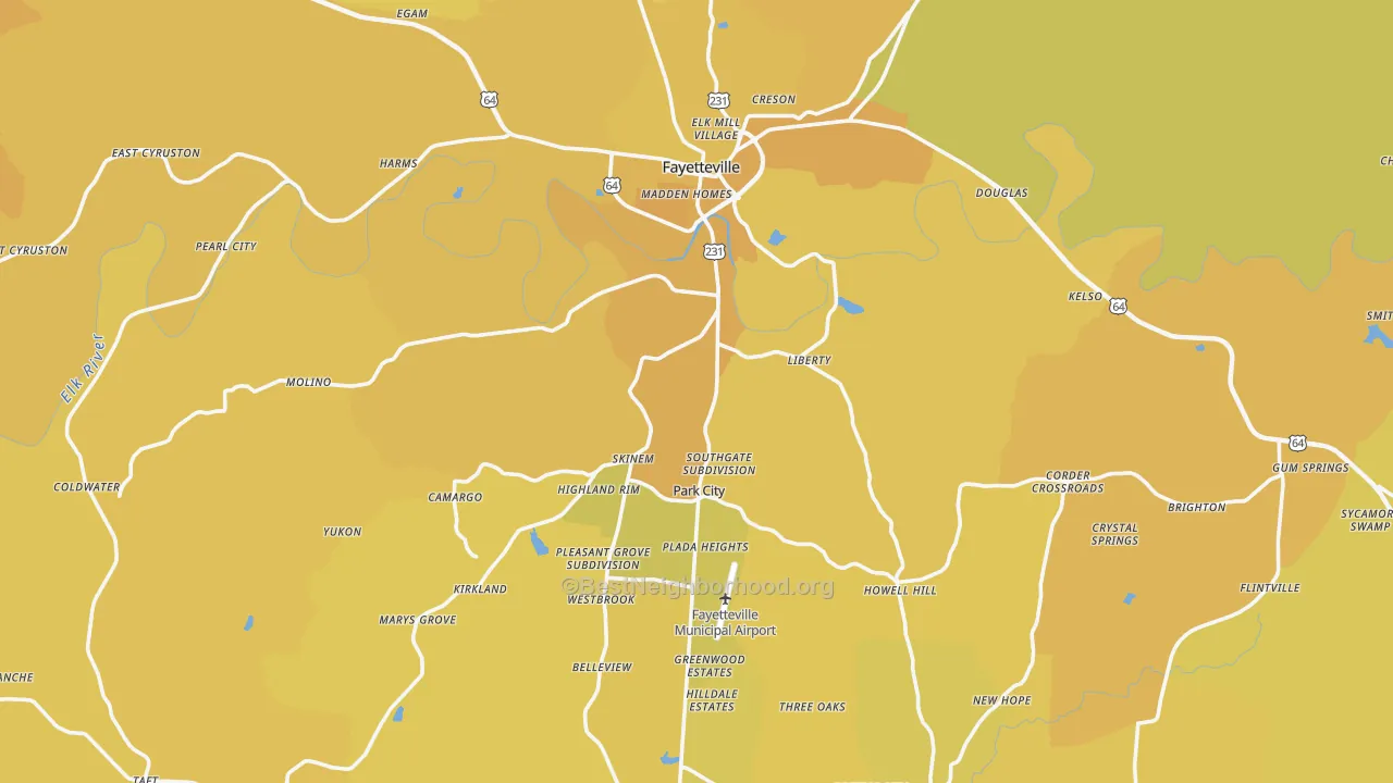 Map of the best neighborhoods in the Lincoln County area, with better matches in green and worse matches in red