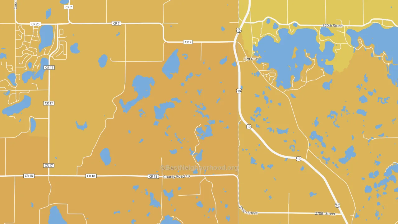 Map of the best neighborhoods in the Lincoln area, with better matches in green and worse matches in red