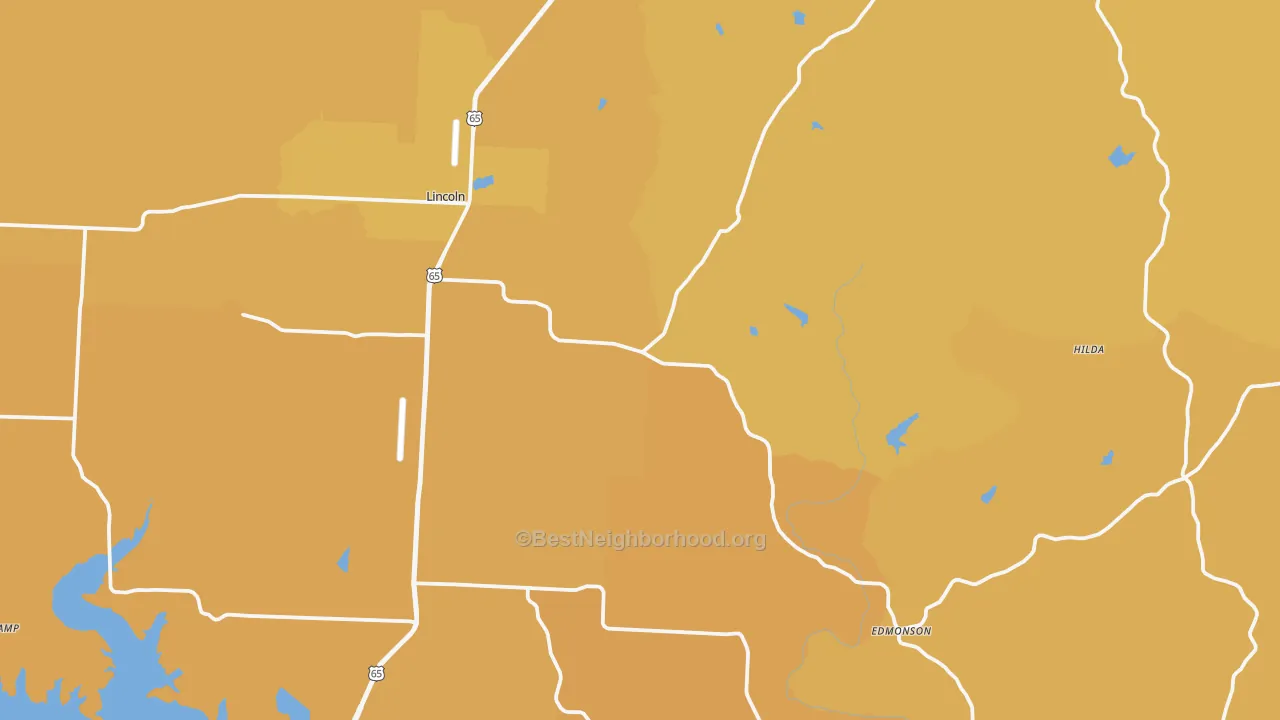 Map of the best neighborhoods in the Lincoln area, with better matches in green and worse matches in red