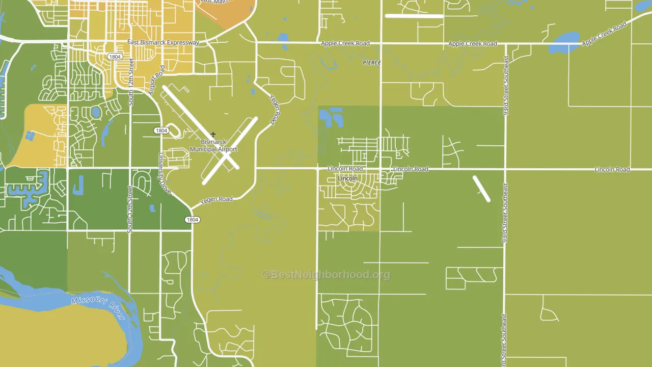 Map of the best neighborhoods in the Lincoln area, with better matches in green and worse matches in red