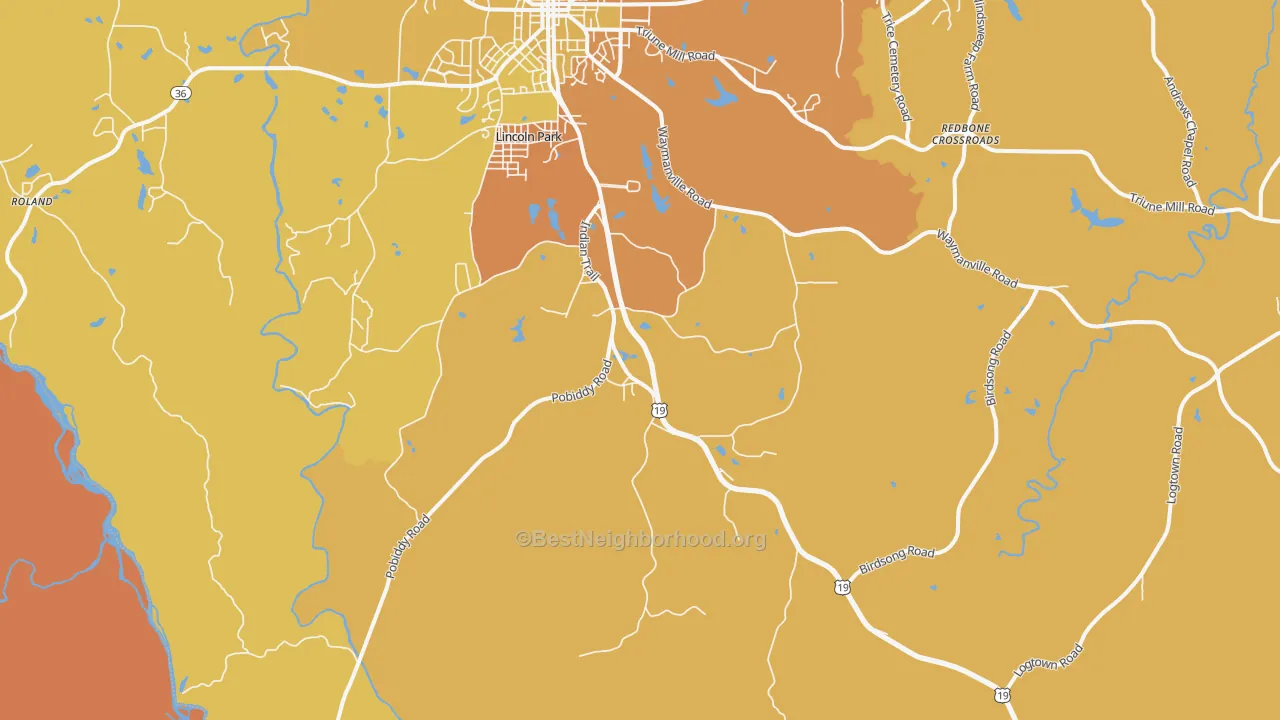 Map of the best neighborhoods in the Lincoln Park area, with better matches in green and worse matches in red