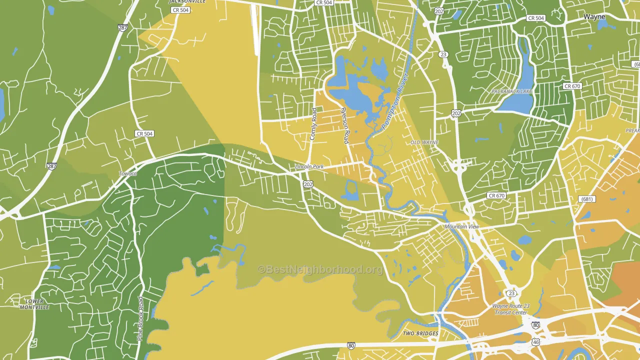 Map of the best neighborhoods in the Lincoln Park area, with better matches in green and worse matches in red