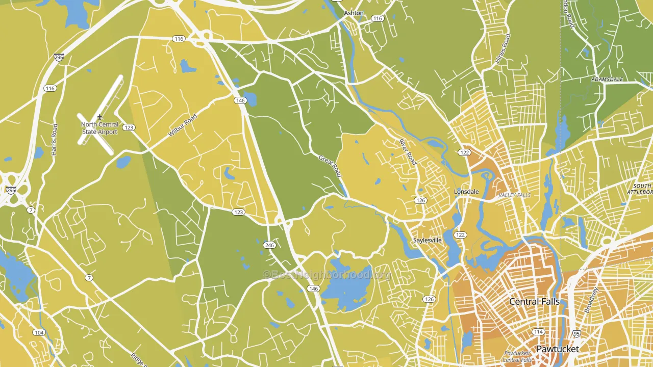 Map of the best neighborhoods in the Lincoln area, with better matches in green and worse matches in red