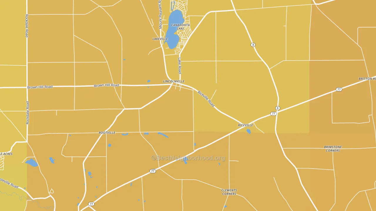 Map of the best neighborhoods in the Lincolnville area, with better matches in green and worse matches in red