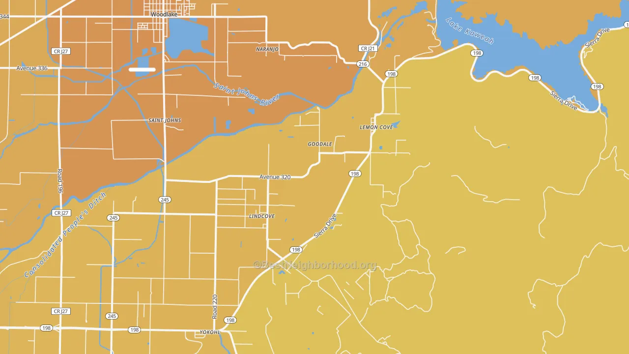 Map of the best neighborhoods in the Lind Cove area, with better matches in green and worse matches in red