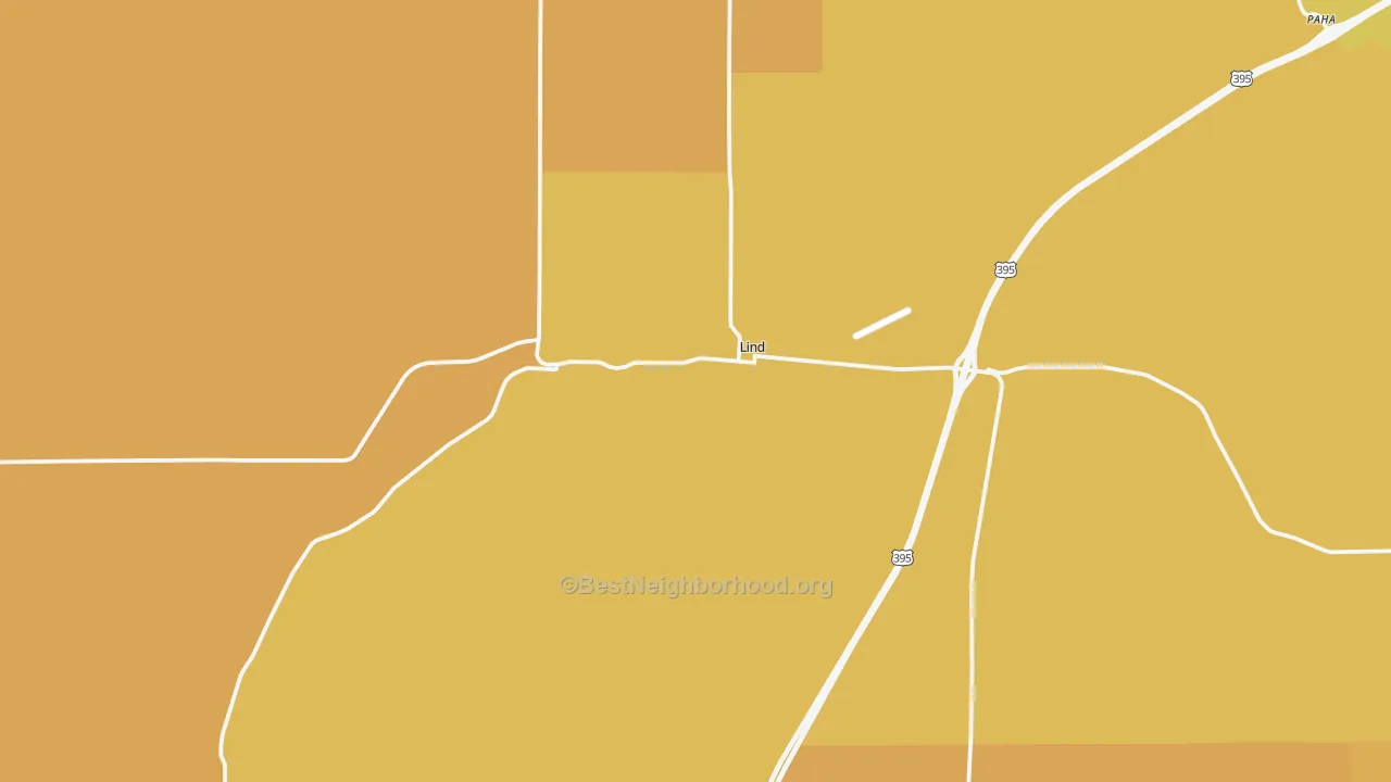 Map of the best neighborhoods in the Lind area, with better matches in green and worse matches in red