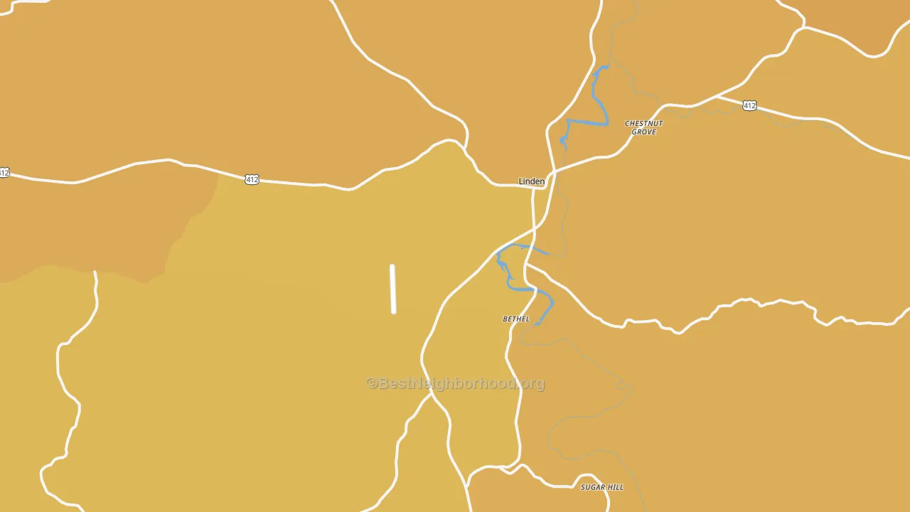Map of the best neighborhoods in the Linden area, with better matches in green and worse matches in red