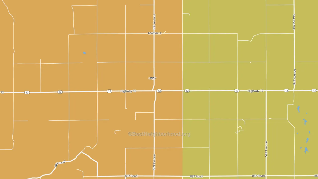 Map of the best neighborhoods in the Lindy area, with better matches in green and worse matches in red