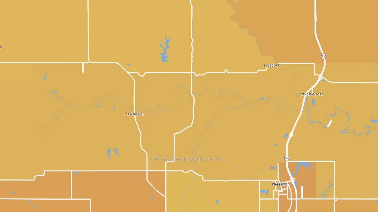 Map of the best neighborhoods in the Linn County area, with better matches in green and worse matches in red