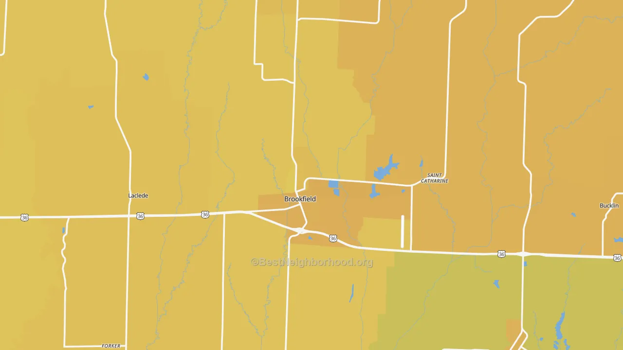 Map of the best neighborhoods in the Linn County area, with better matches in green and worse matches in red