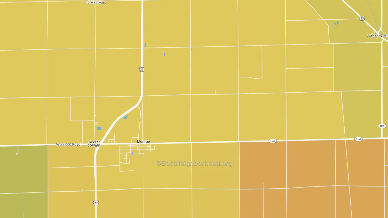 Map of the best neighborhoods in the Linn Grove area, with better matches in green and worse matches in red