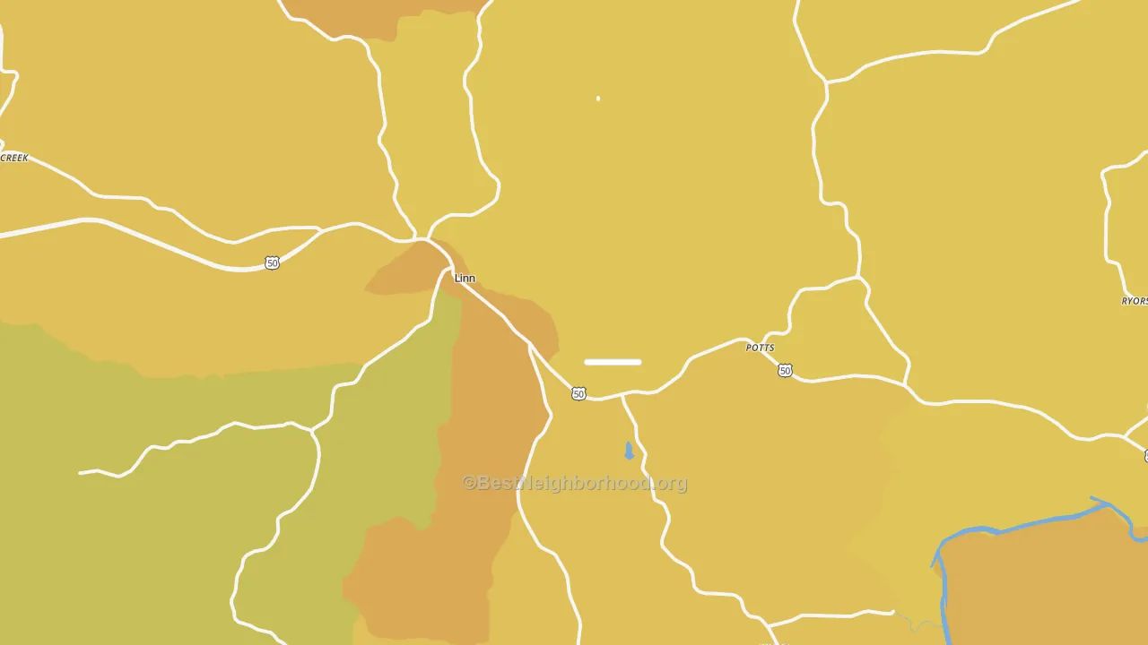 Map of the best neighborhoods in the Linn area, with better matches in green and worse matches in red