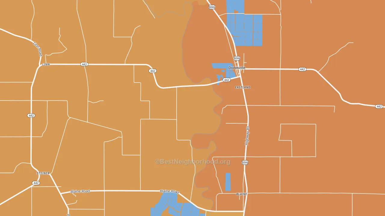 Map of the best neighborhoods in the Linn area, with better matches in green and worse matches in red