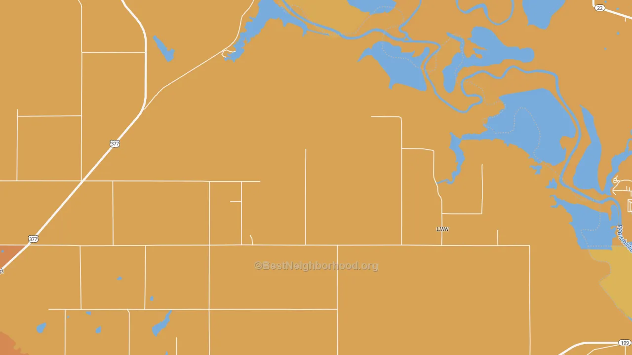 Map of the best neighborhoods in the Linn area, with better matches in green and worse matches in red