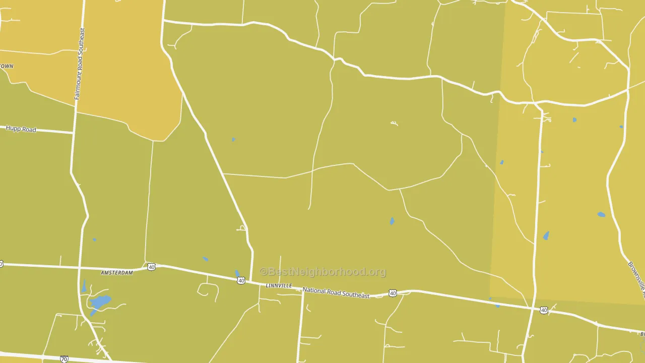Map of the best neighborhoods in the Linnville area, with better matches in green and worse matches in red