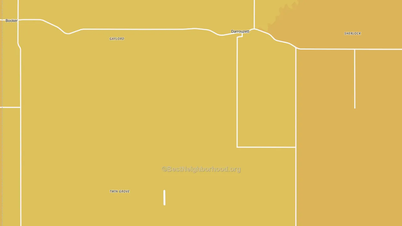 Map of the best neighborhoods in the Lipscomb County area, with better matches in green and worse matches in red