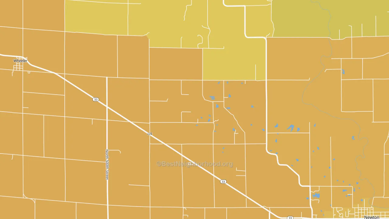 Map of the best neighborhoods in the Lis area, with better matches in green and worse matches in red