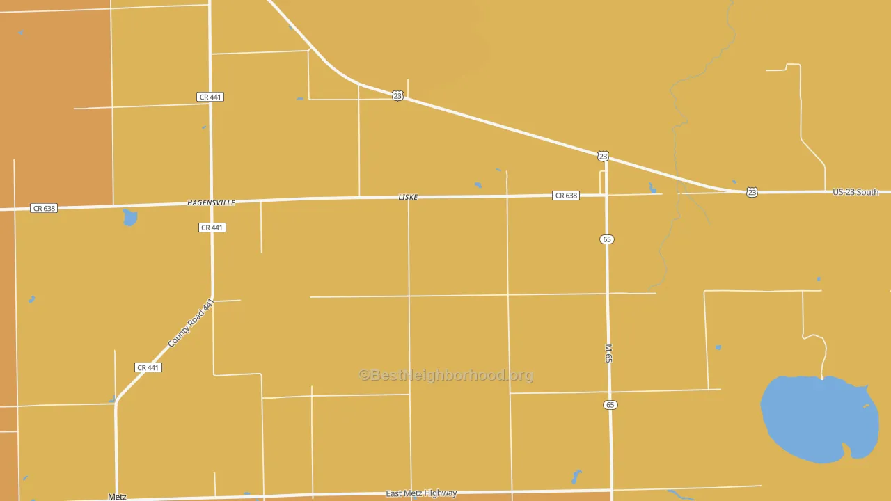 Map of the best neighborhoods in the Liske area, with better matches in green and worse matches in red