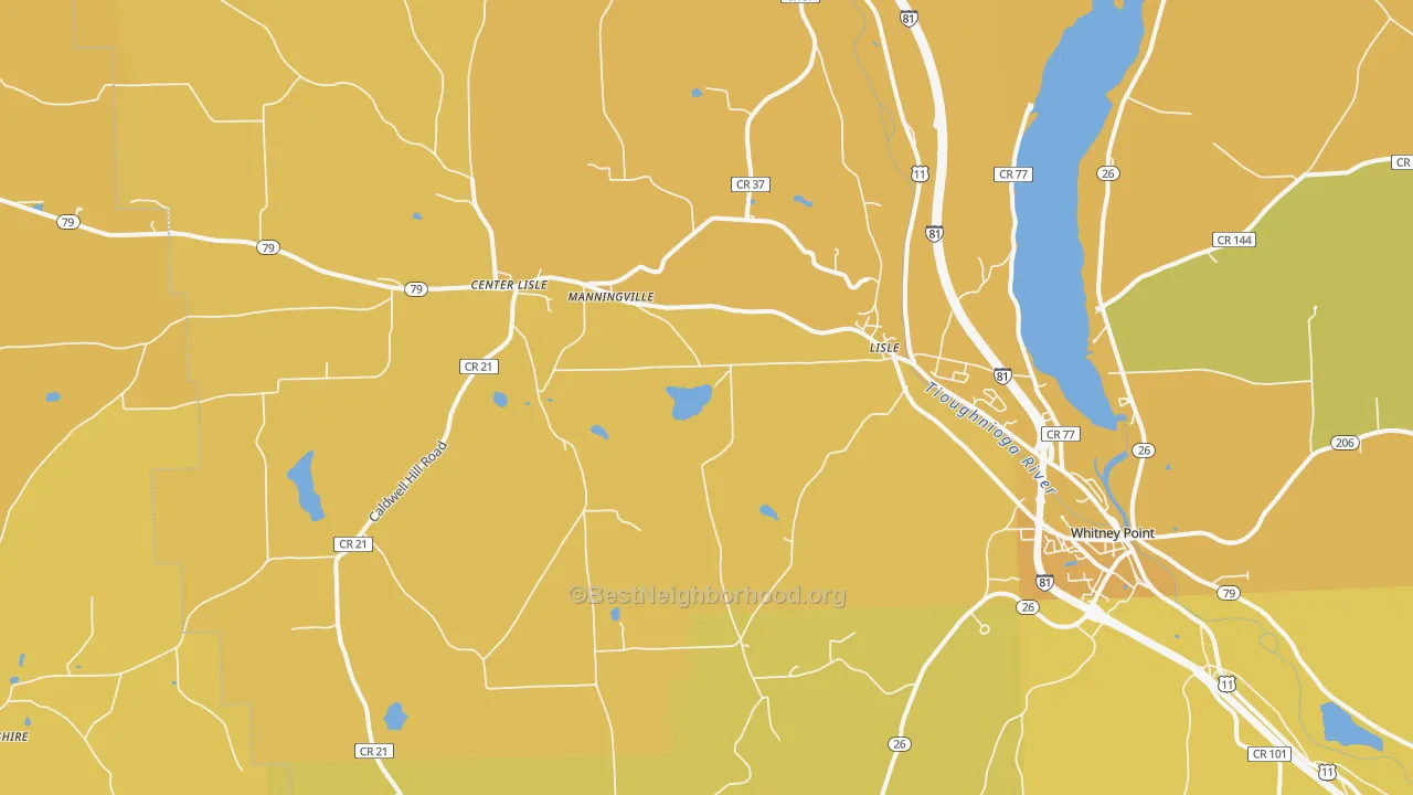 Map of the best neighborhoods in the Lisle area, with better matches in green and worse matches in red