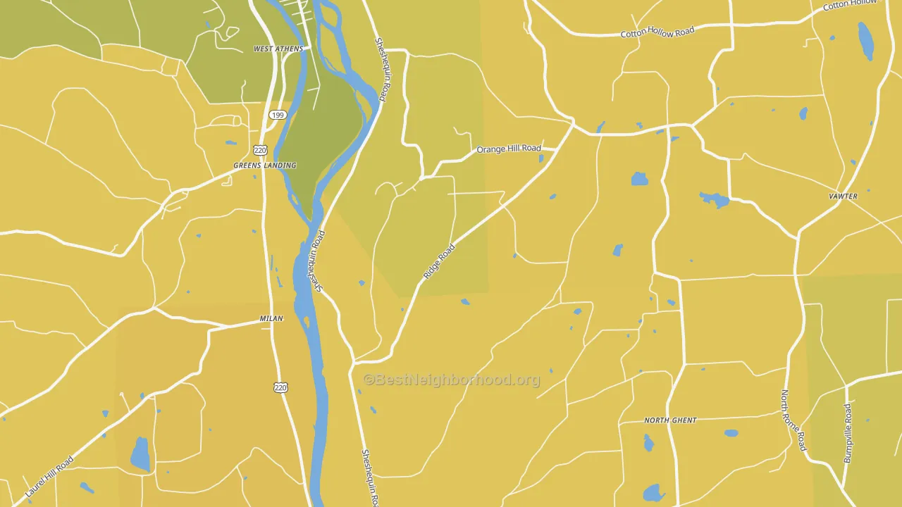 Map of the best neighborhoods in the Litchfield area, with better matches in green and worse matches in red