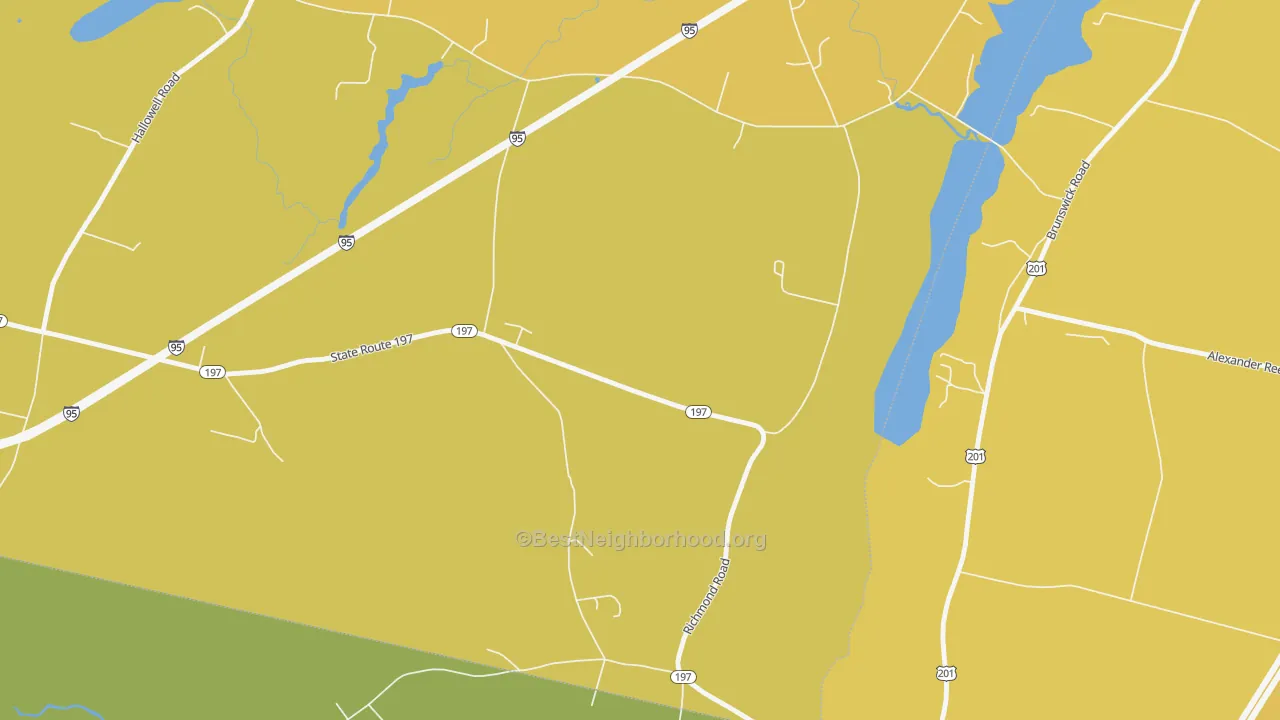 Map of the best neighborhoods in the Litchfield Plains area, with better matches in green and worse matches in red