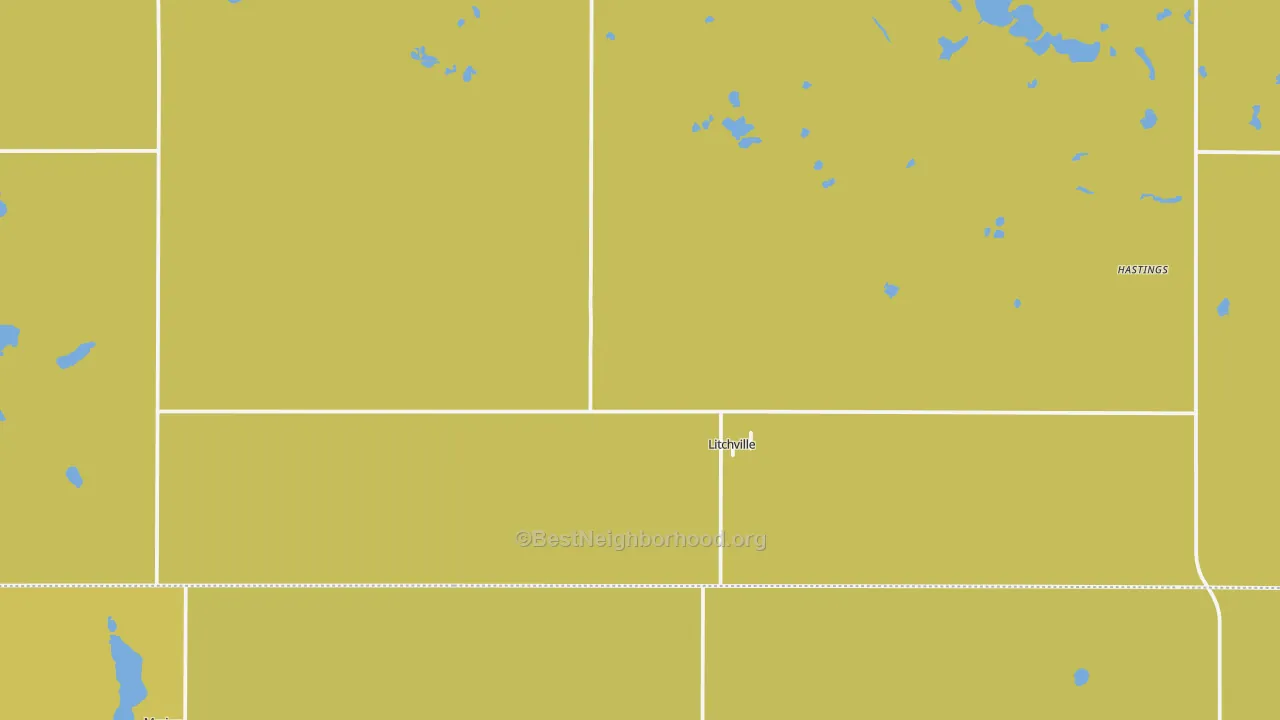 Map of the best neighborhoods in the Litchville area, with better matches in green and worse matches in red