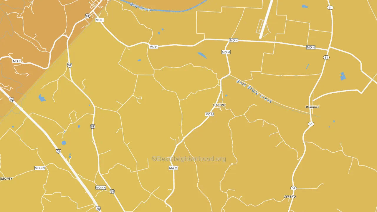 Map of the best neighborhoods in the Lithium area, with better matches in green and worse matches in red