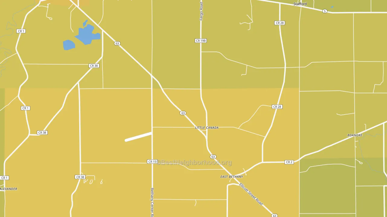 Map of the best neighborhoods in the Little Canada area, with better matches in green and worse matches in red