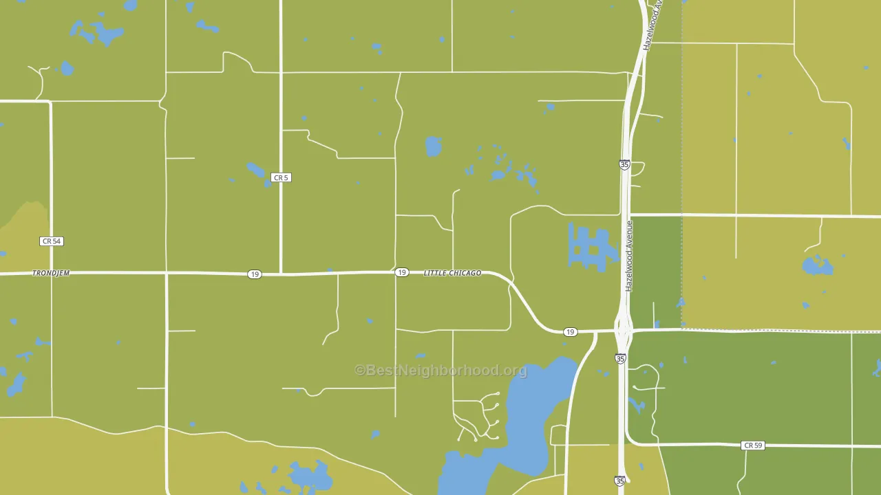 Map of the best neighborhoods in the Little Chicago area, with better matches in green and worse matches in red