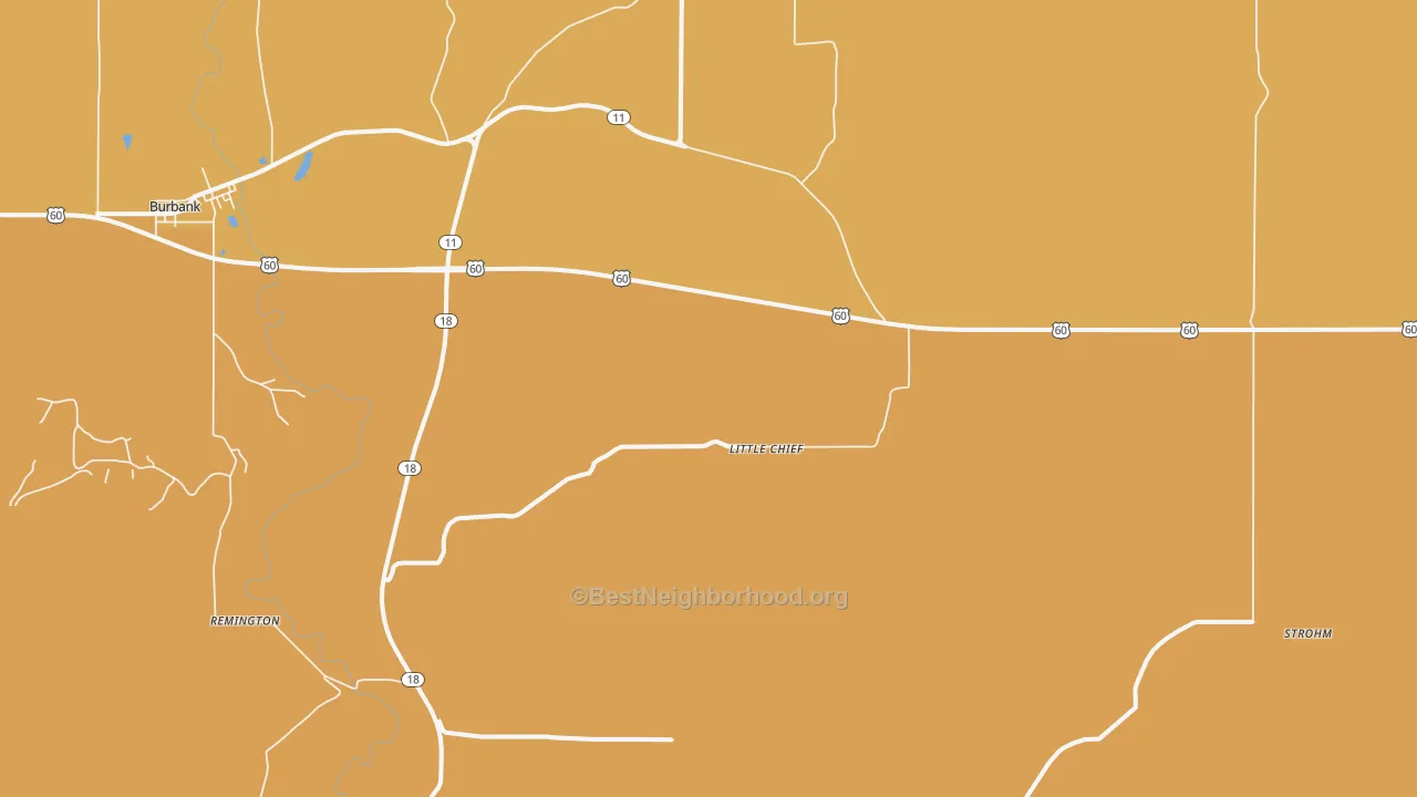 Map of the best neighborhoods in the Little Chief area, with better matches in green and worse matches in red