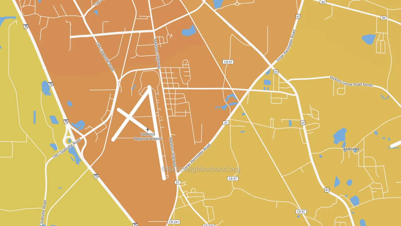 Map of the best neighborhoods in the Little Miami area, with better matches in green and worse matches in red