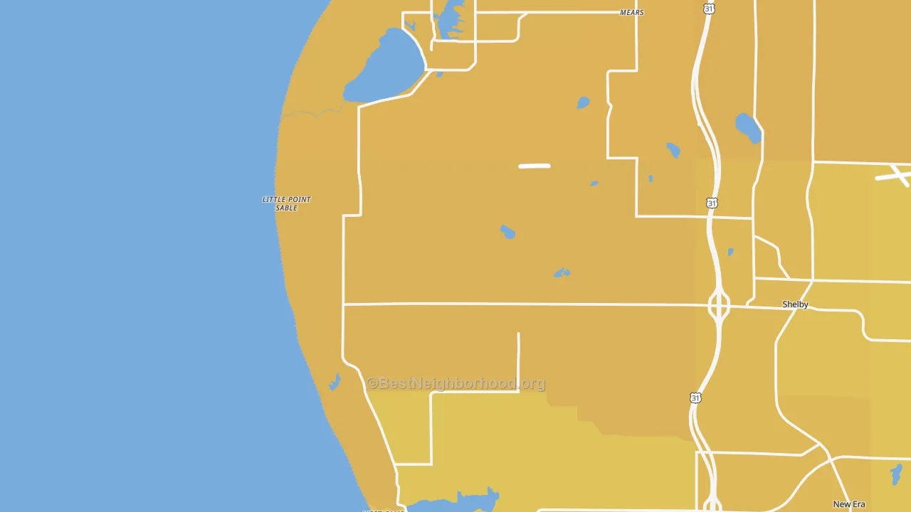 Map of the best neighborhoods in the Little Point Sable area, with better matches in green and worse matches in red