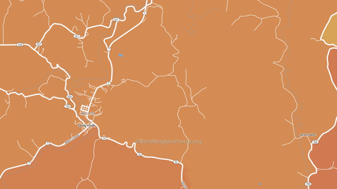 Map of the best neighborhoods in the Little Sandy area, with better matches in green and worse matches in red
