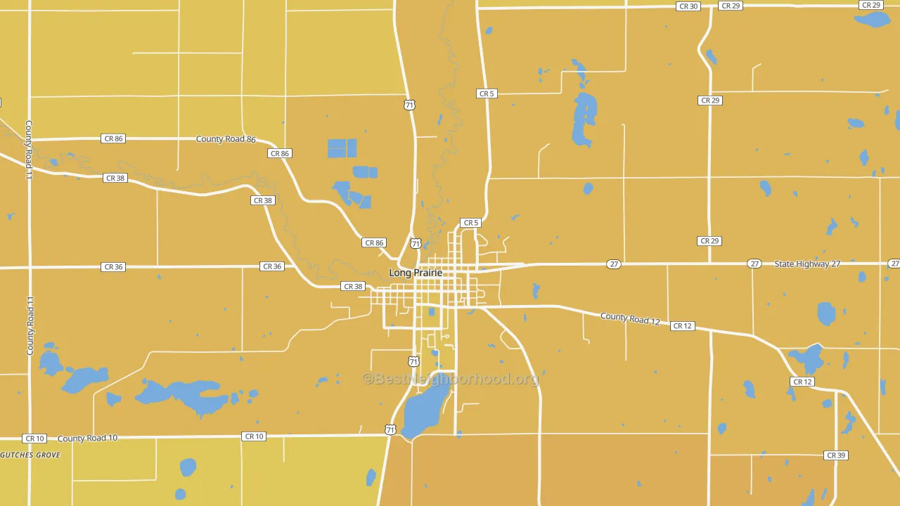 Map of the best neighborhoods in the Little Sauk area, with better matches in green and worse matches in red