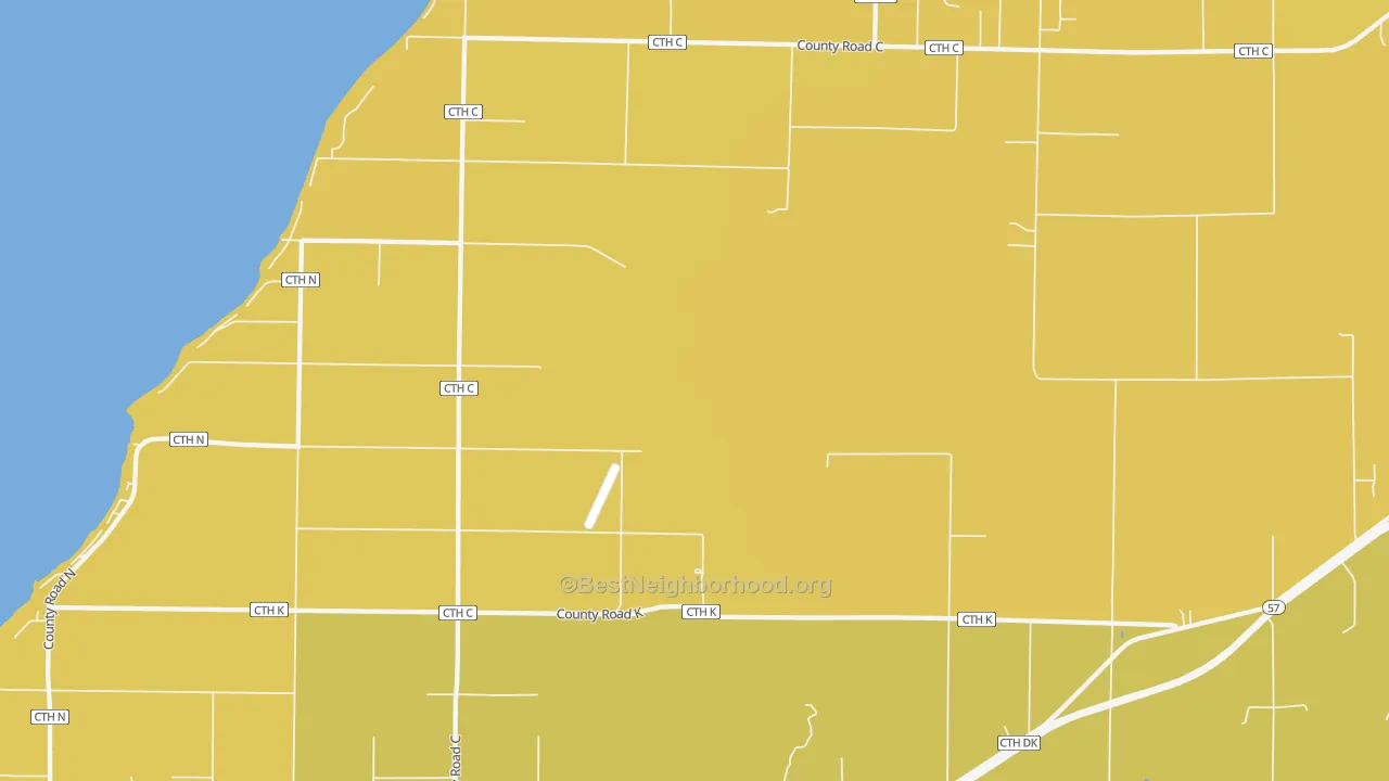 Map of the best neighborhoods in the Little Sturgeon area, with better matches in green and worse matches in red