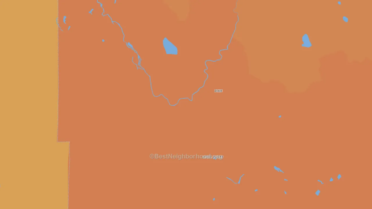 Map of the best neighborhoods in the Little Valley area, with better matches in green and worse matches in red